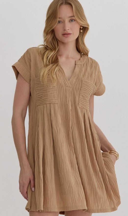 Textured Mini Dress Lt Brn