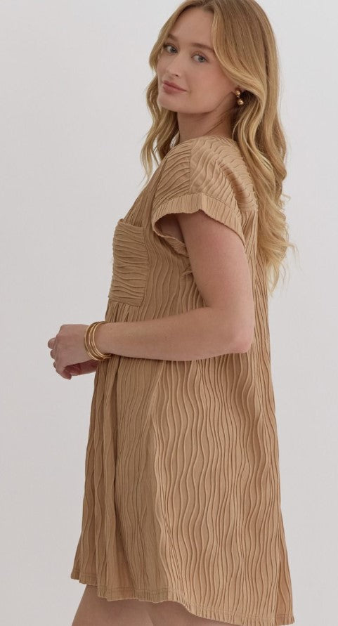 Textured Mini Dress Lt Brn