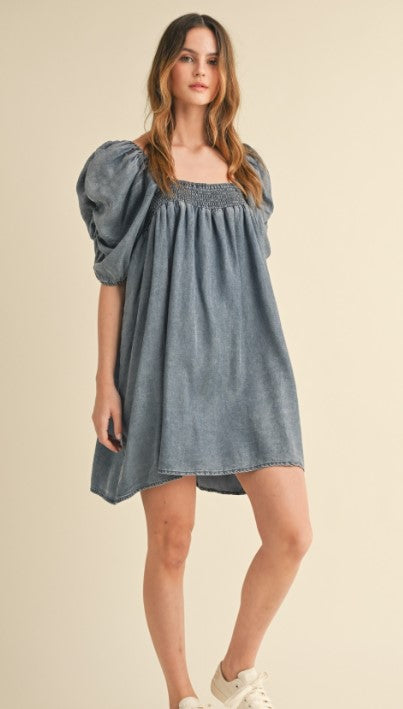 Smock Top Mini Denim Dress