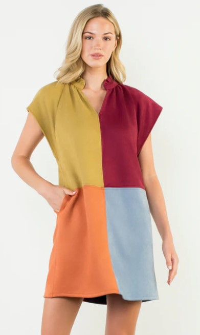 Color Block Suede Dress