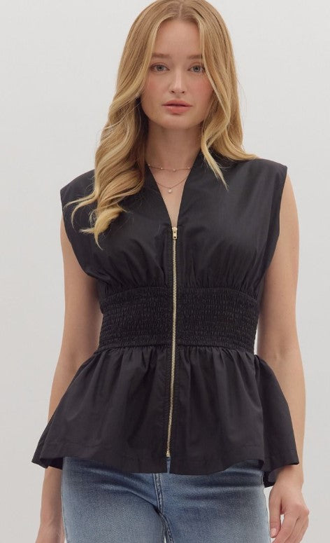 Zip Front top in Black