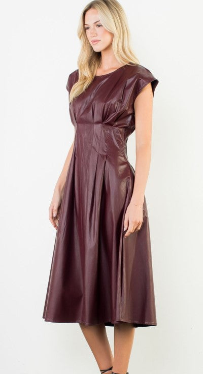 Fit n Flare Leather Dress Burgandy