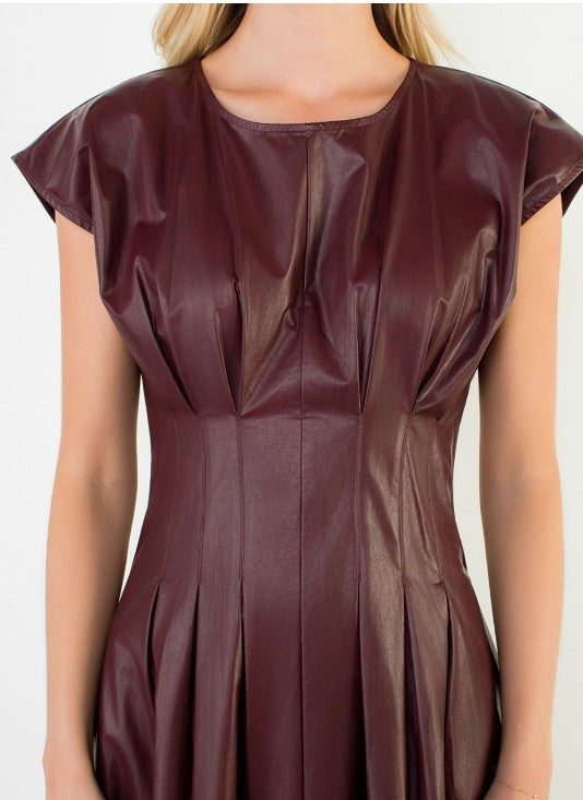 Fit n Flare Leather Dress Burgandy