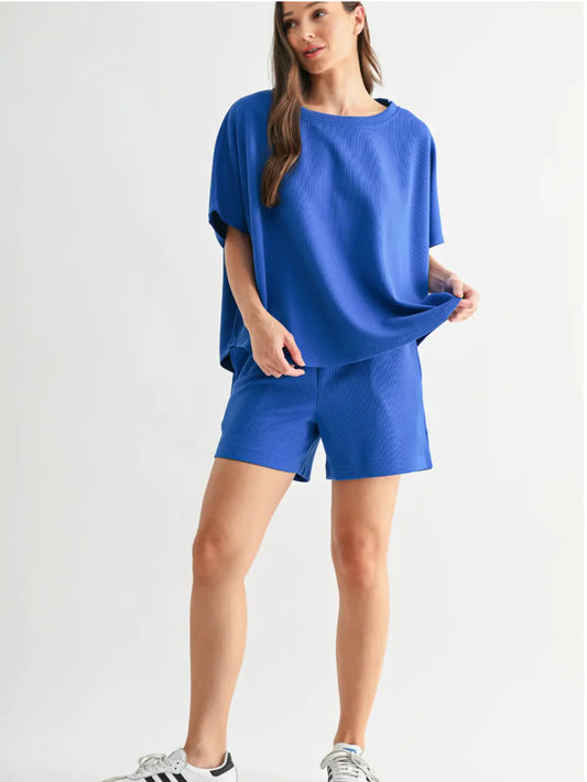 Luxe Sand Wash Rib Lounge Shorts- Deep Indigo