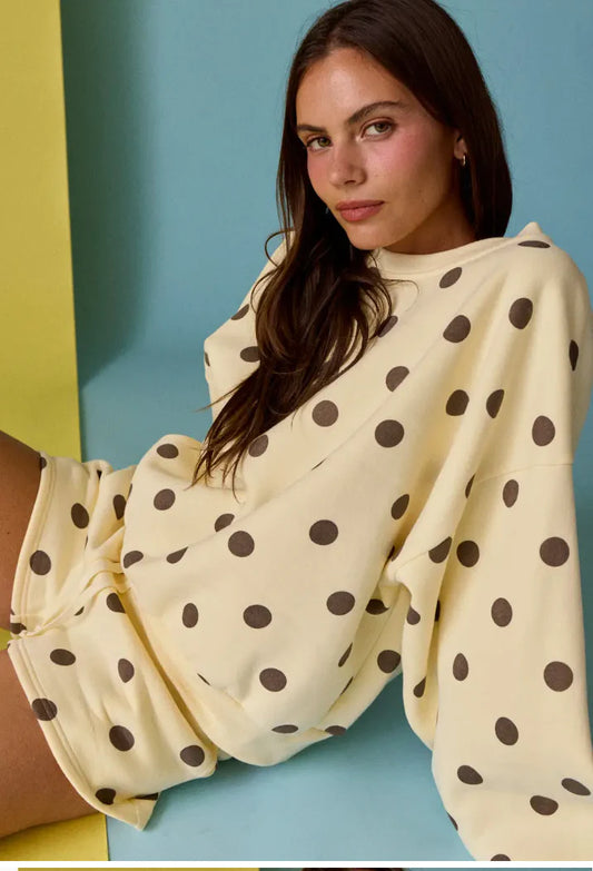 Yellow/ Brown Polka Dot Fleece Set