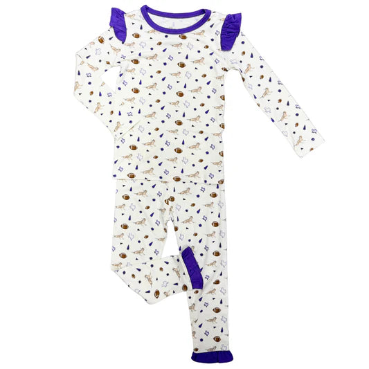Girls Ruffle Hornfrog Pom Loungewear Set