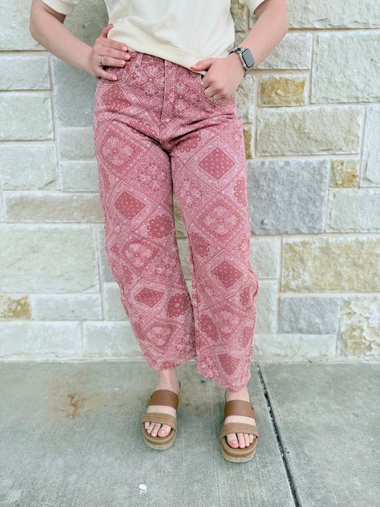 Vintage Paisley Print HW Barrel Jeans