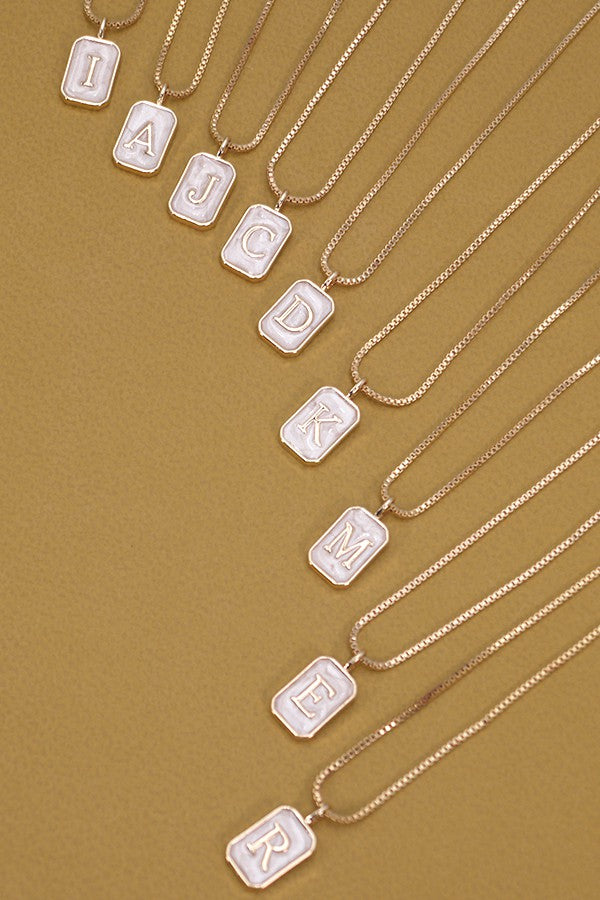 What's In A Name Monogram Initial Rectangle Pearly Charm Necklace