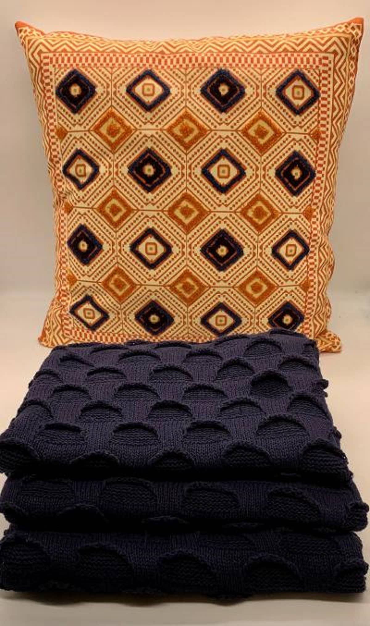 Navy Throw with Orange & Navy Pillow