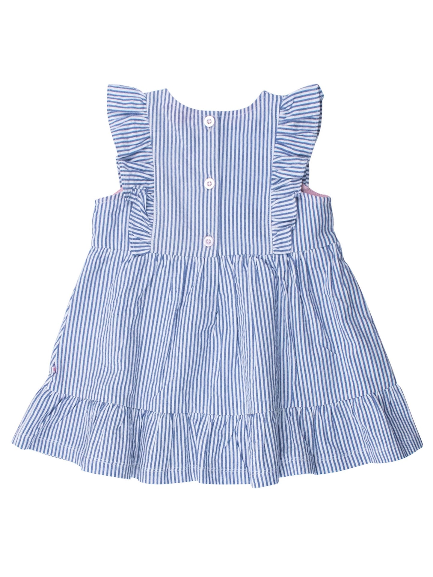 Girls Classic Blue Seersucker Pinafore Bow Dress