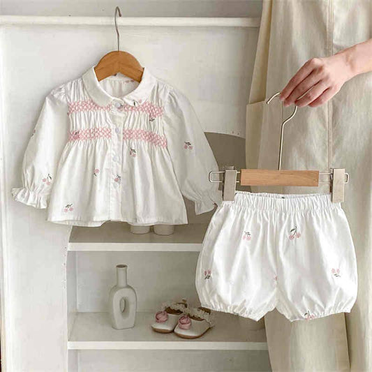 Long-sleeved Embroidered Cardigan + Pants Two-piece Set: White / 80(9-12M)