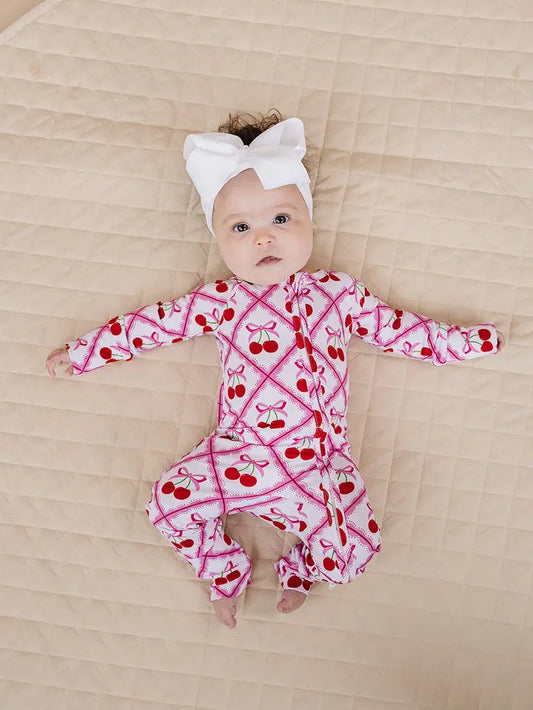 Bamboo Zip Romper- Cherry Bow