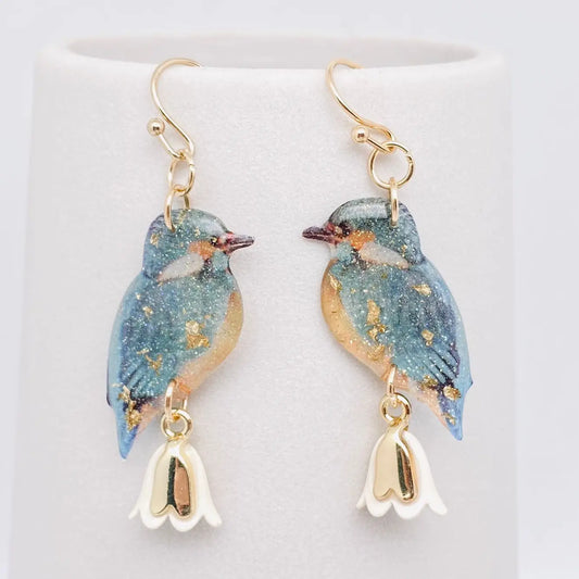 Birds Of A Feather Shimmer Blue Bird Dangle Earrings