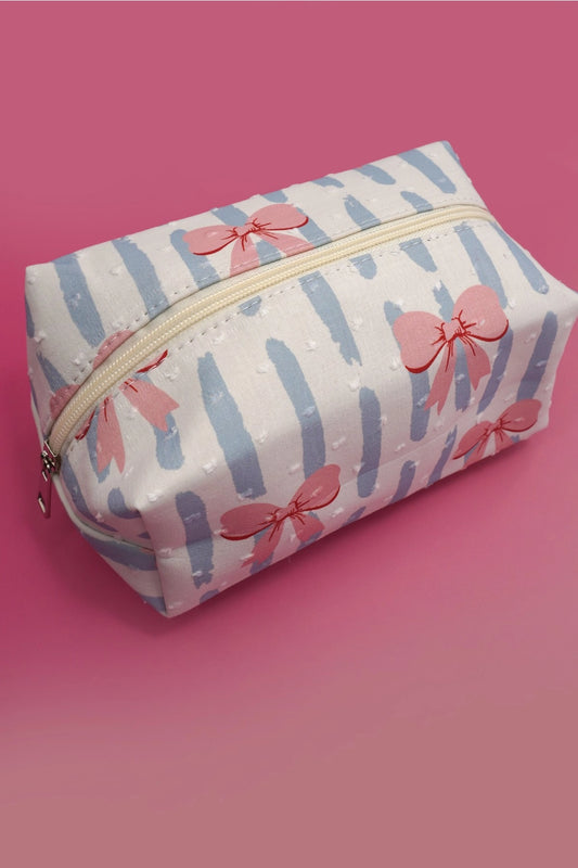 Such Fun Times Pink Bow & Blue Cosmetic Pouch