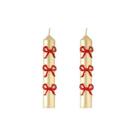 Christmas Bow Mini Taper Candle Set of 2