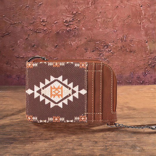 Wrangler All-Over Brown Aztec Print Mini Zip Card Case