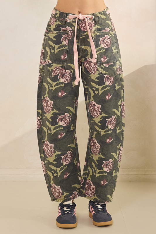 Floral Camo Barrel Jeans