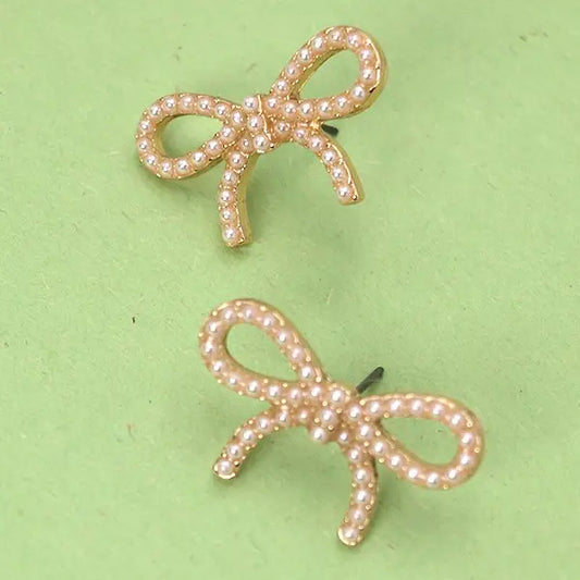 Creating Something More Gold & Pearl Bow Stud Earrings