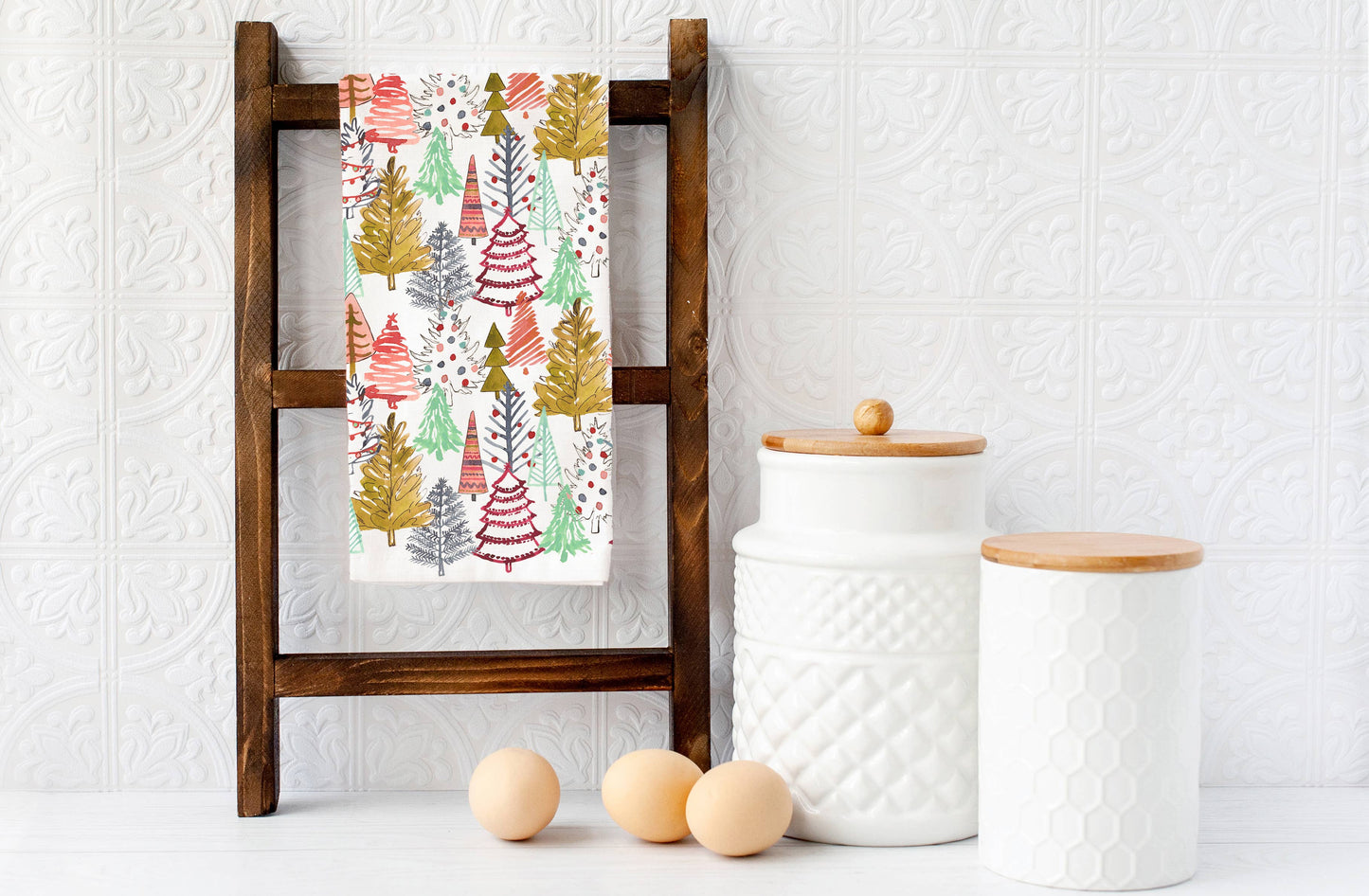 Colorful Christmas Trees - Holiday Tea Towel