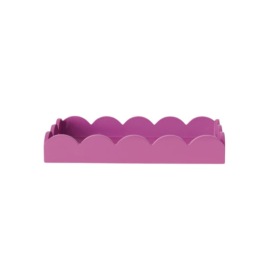Lacquered Scalloped Tray w/ Handles, Fuchsia Color