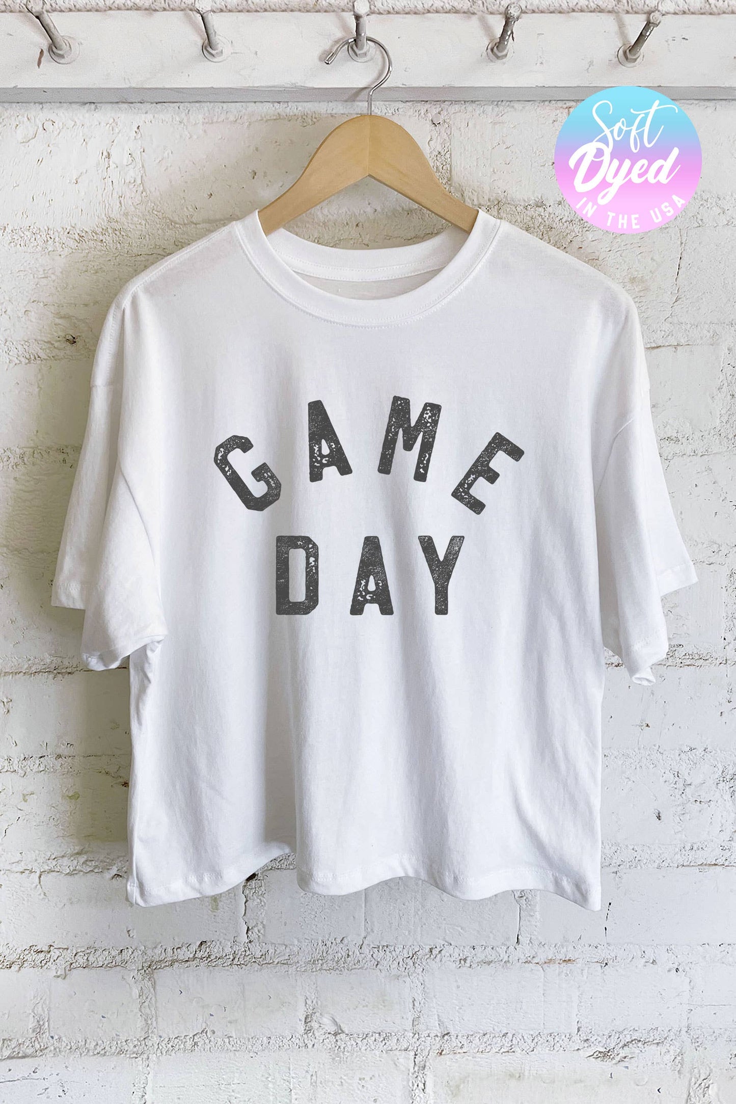 GAME DAY GRAPHIC LONG CROP TOP: White