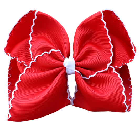 Red Moon Stitch Bow : Alligator Clip / 4 inch