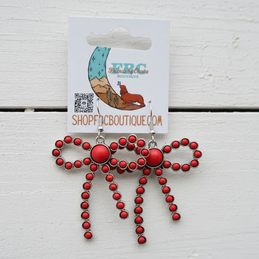 Emma Grace Red & Silver Bow Dangle Earrings