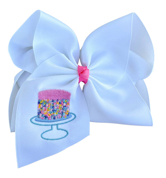 Confetti Cake Embroidered Hair Bow: Nylon Headband / 4 inch