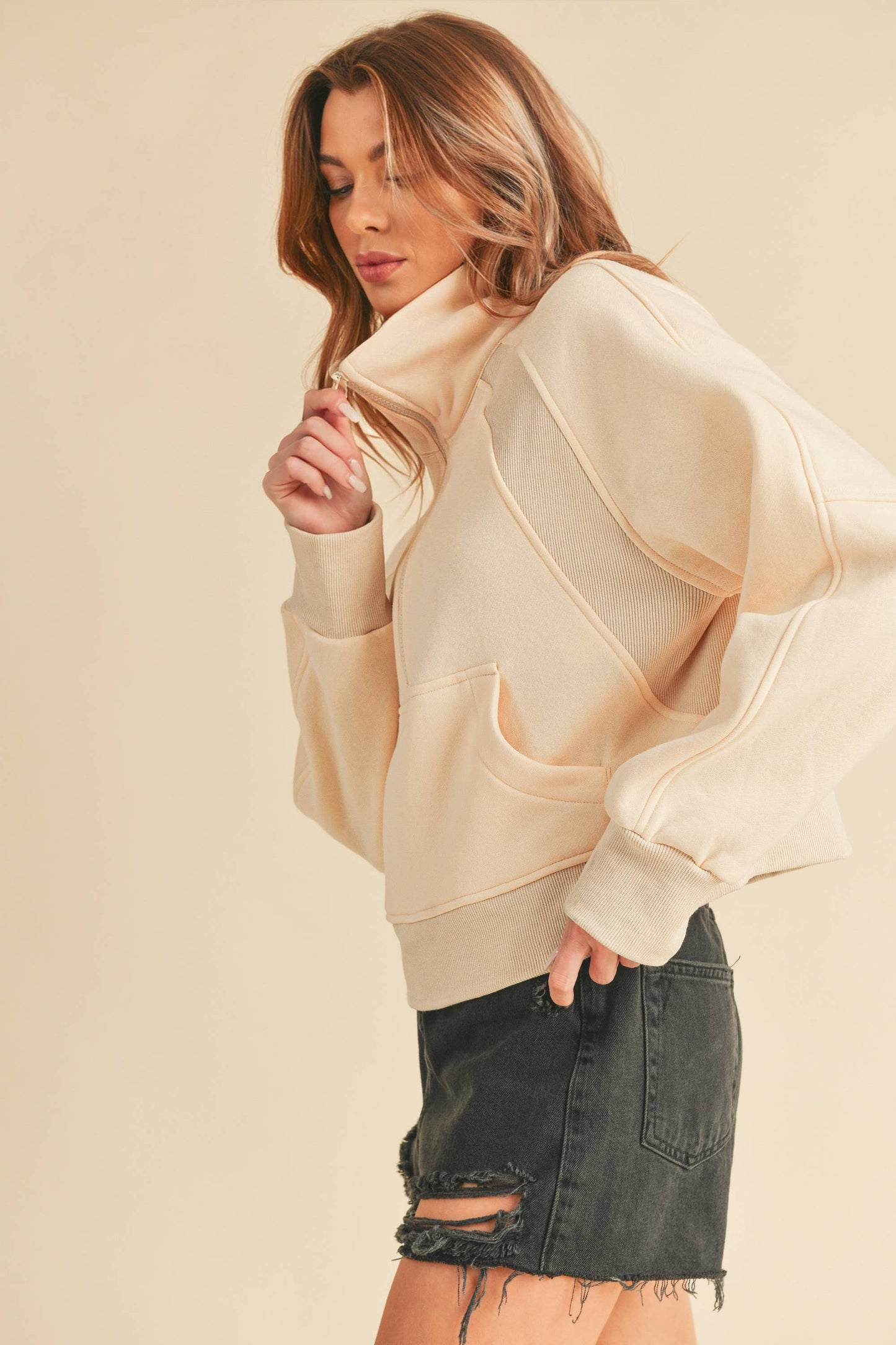 950CK Dove Funnel Neck Half Zip: S / Pullover / Lavender