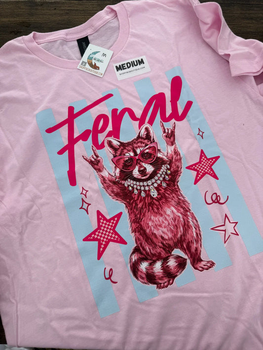 Pink Feral Raccoon Graphic Tee