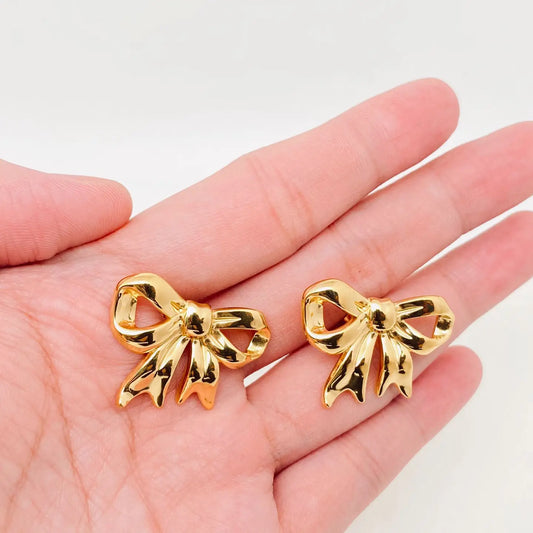 Have We Met 18K Gold Plated Bow Detail Stud Earrings