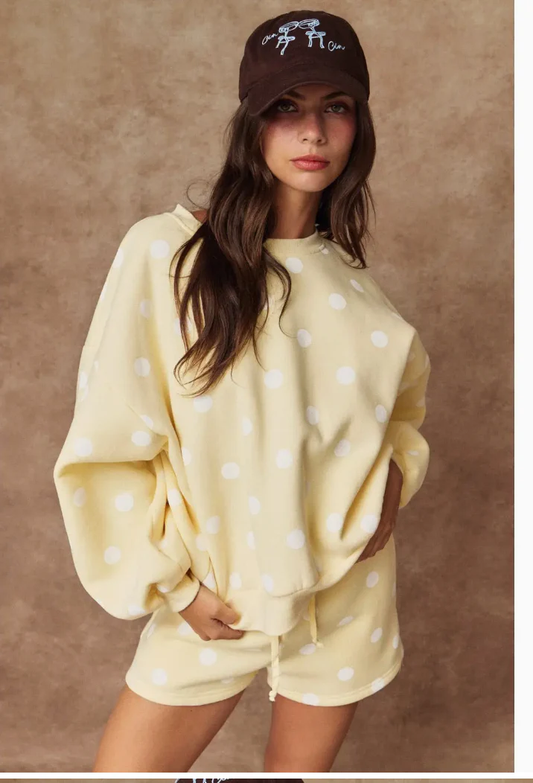 Polka Dot Fleece Set - Yellow & White