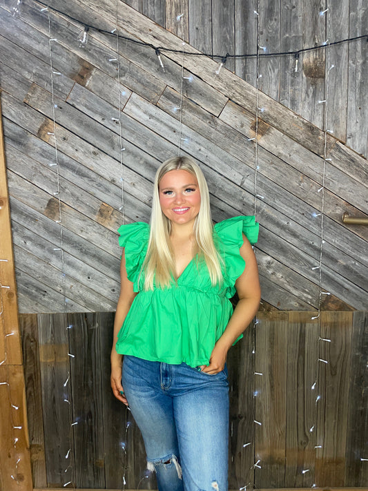 Green Ruffle Top