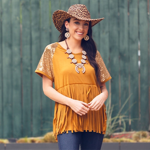 Brown Fringe Sequin TOP