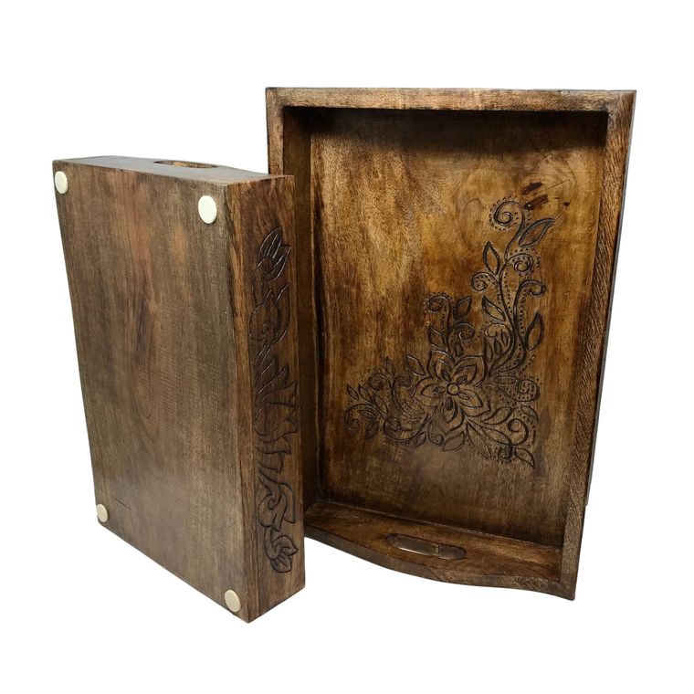 Floral Hand Carved Wood Serving Trays - Brazen Ranch