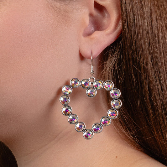 Loving It All Heart Rhinestone Iridescent Dangle Earrings
