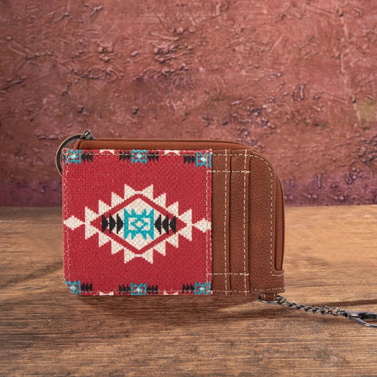 Wrangler All-Over Maroon Aztec Print Mini Zip Card Case