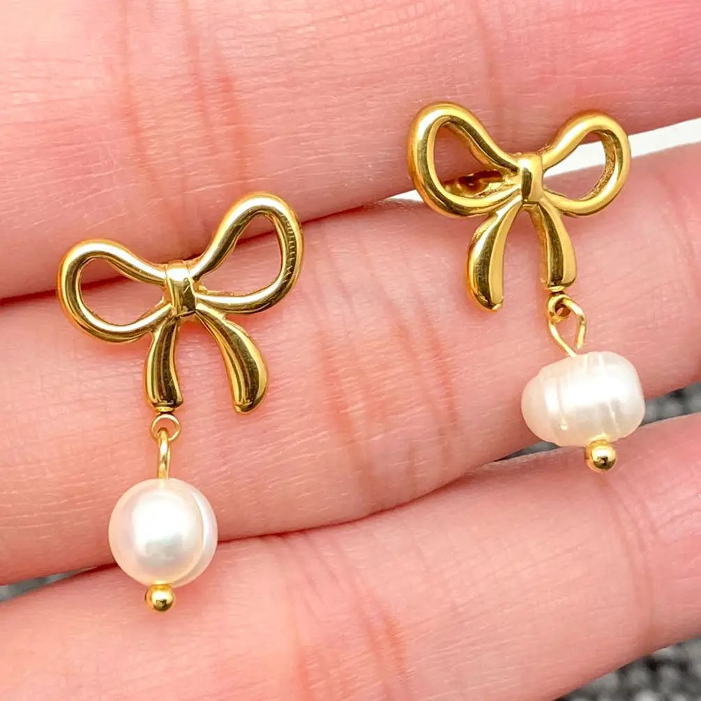 Stay Classy Gold Plated Pearl Stud Dangle Earrings