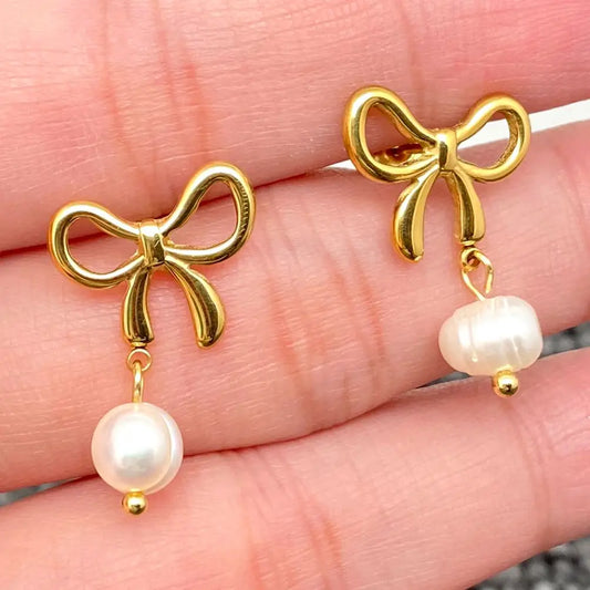 Stay Classy Gold Plated Pearl Stud Dangle Earrings