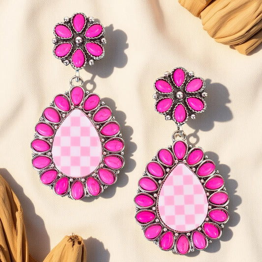Ready Set Go Pink & White Post Drop Earrings