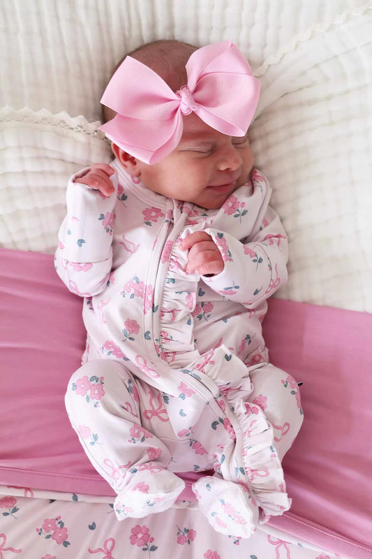 Ribbon & Roses Ruffle Zipper Footie