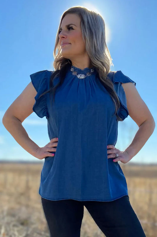 Babydoll Top Denim - Dark Wash