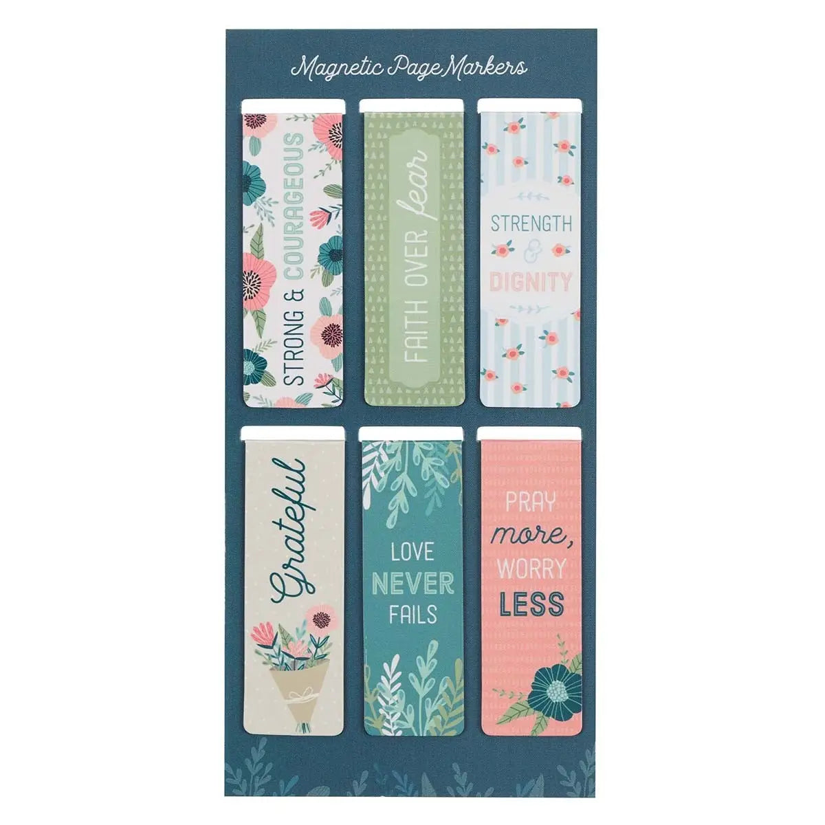Magnetic Bookmark Set Strong & Courageous Floral Garden