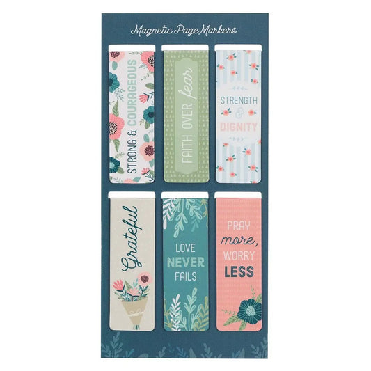 Magnetic Bookmark Set Strong & Courageous Floral Garden
