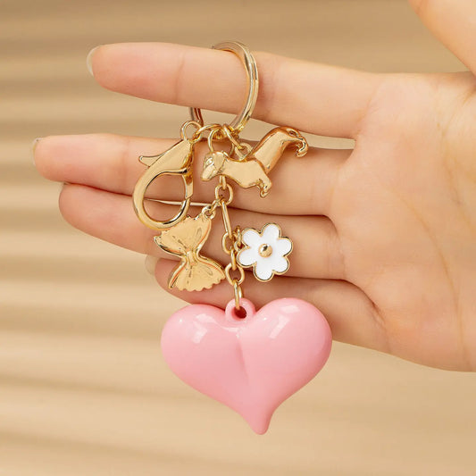 The Edward Pink Bow Heart Doxie Charm Keychain