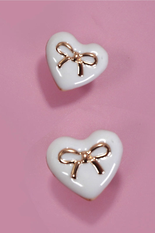 The Way It Was Gold & White Bow Stud Earrings