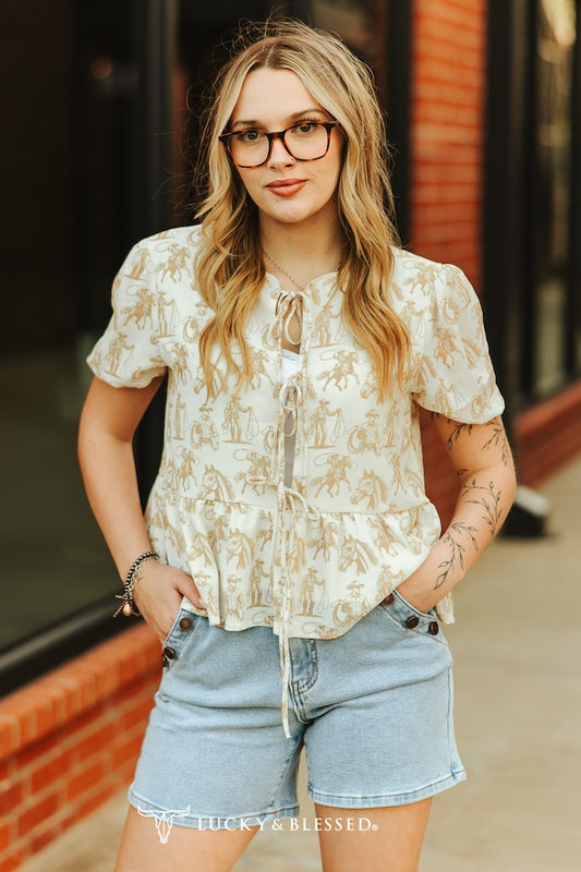 Western Sketch Tie Top