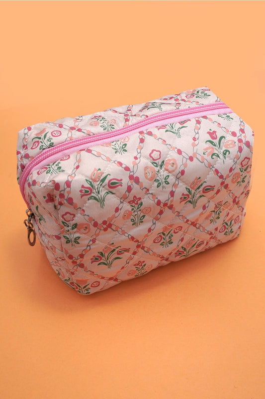 Pink Promise Tulip Floral Quilted Cosmetic Pouch