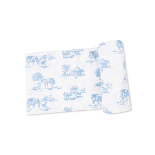 Blue Farm Toile Swaddle Blanket