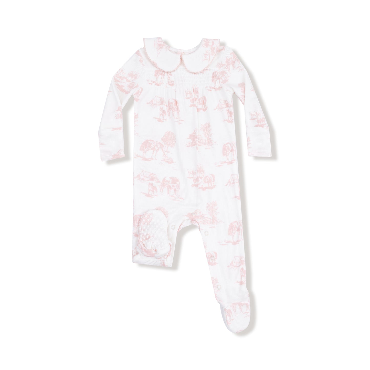 Pink Farm Toile Zipper Footie